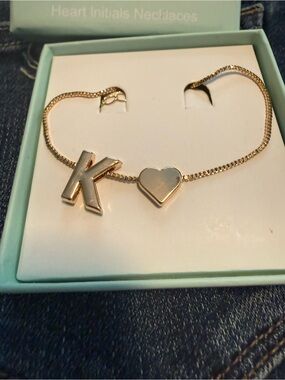 Initial K Heart Pendant Necklace - Gold